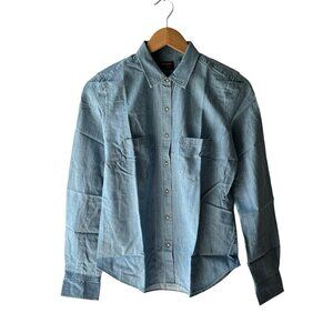 Untuckit Size 4 Blue Chambray 100% Cotton Button Front Shirt - New